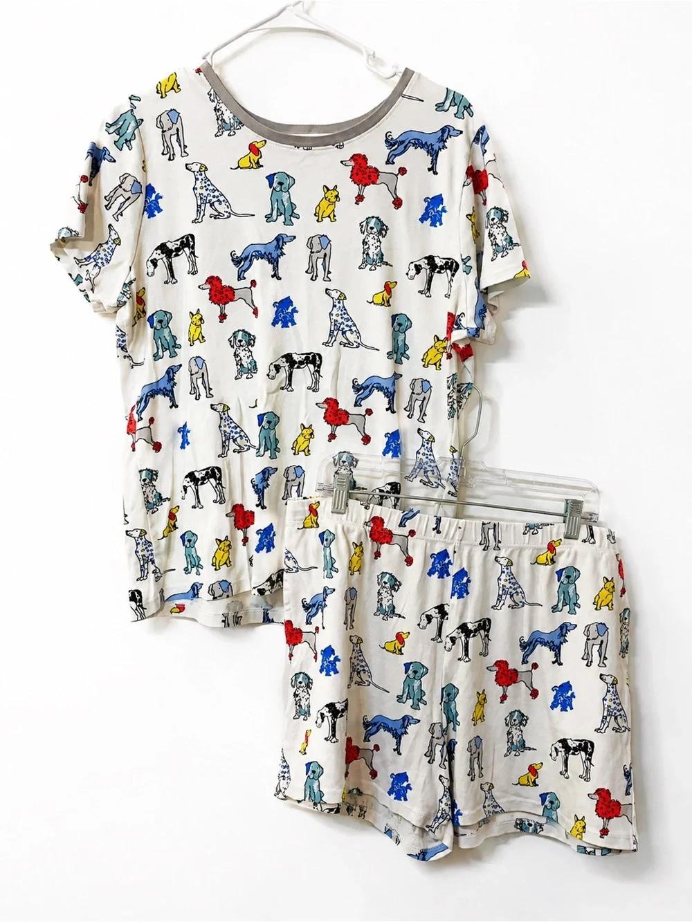 The Company Store Cream Multicolor Dog-Print Short Sleeve Pajama Set